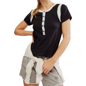 Free People Movement Home Run Henley Black White Top